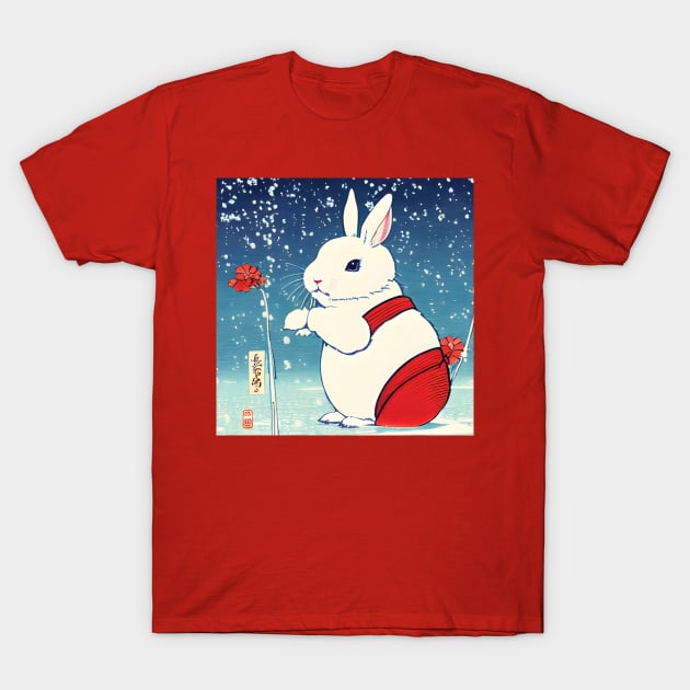 Red Christmas American Bunny Chilling in Winter Season T-Shirt by wigobun